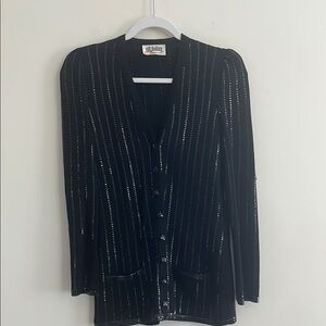 Vintage St. John Sequin Cardigan Striped Luxury Evening Classy Black‎ Occasion